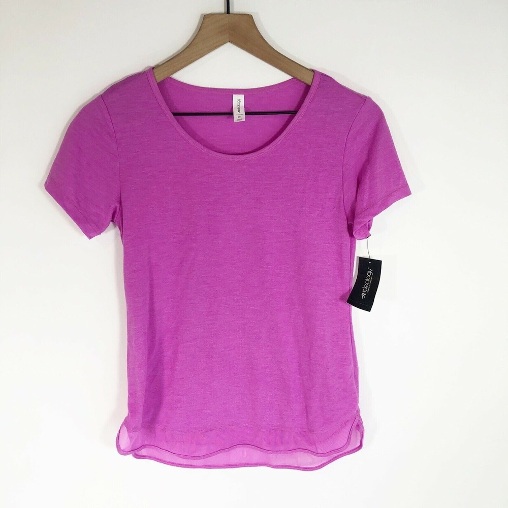 Ideology Mesh Hem Athletic T-Shirt Women XS Pink Scoop Neck Workout Pullover NEW